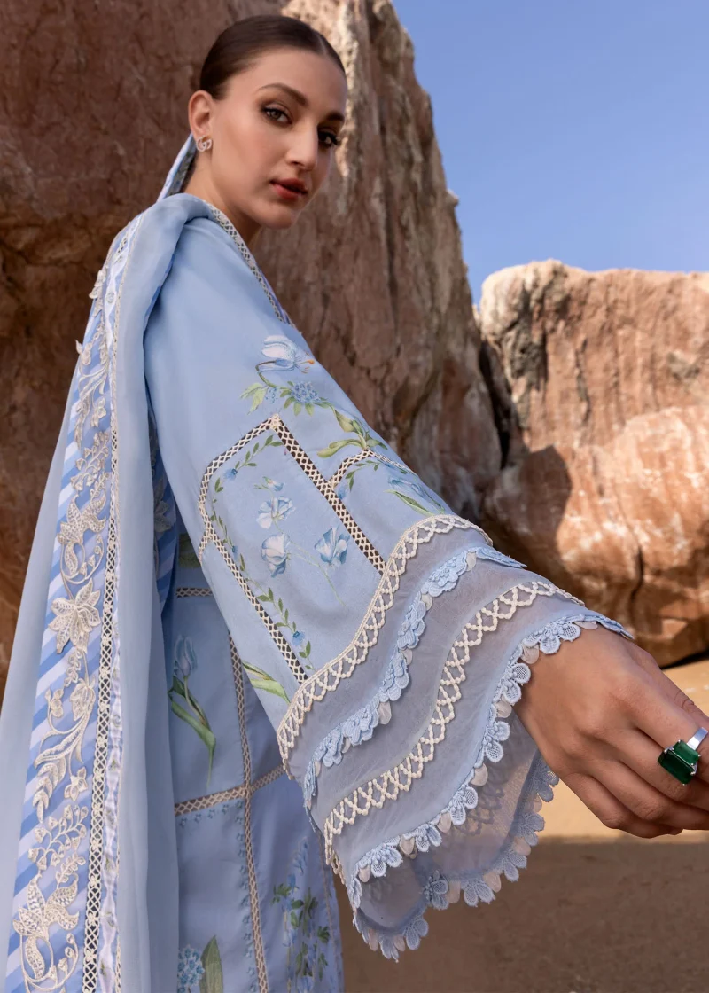Crimson | Flow By Crimson Lawn 25 | Ice Blue | Unstitched | Festive wear | A Girl In The Garden | D7 B | 3pc set. - Image 4