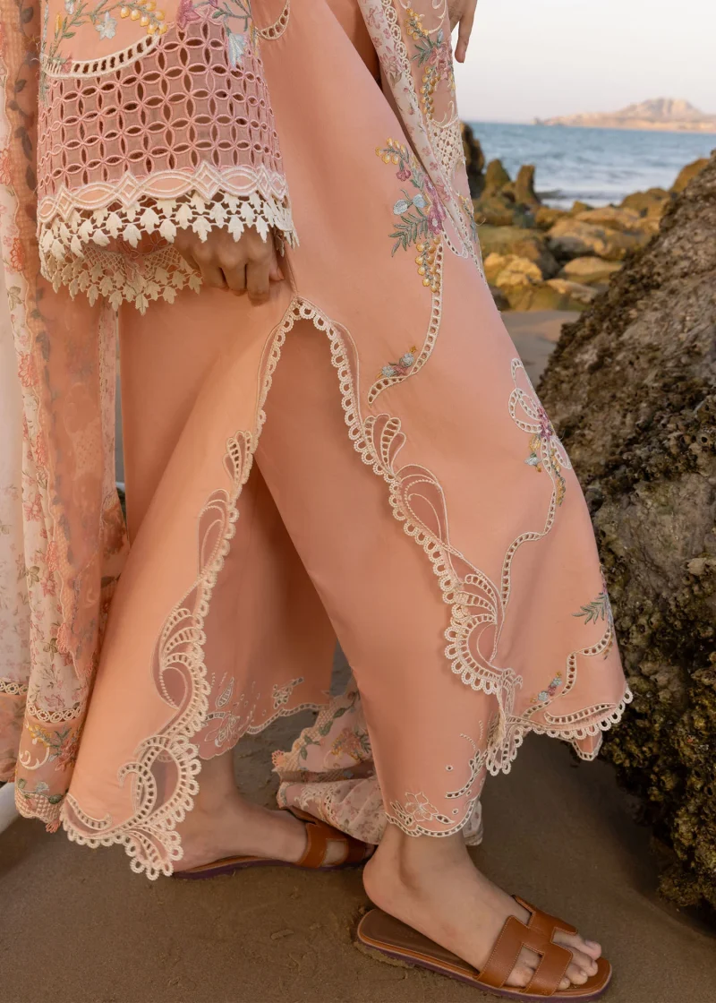 Crimson | Flow By Crimson Lawn 25 | Peachy Pink | Unstitched | Festive wear | Twirls And Ties | D8 A | 3pc set. - Image 4