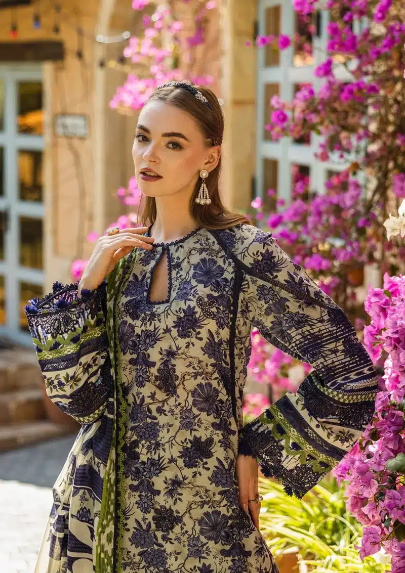 Elaf | Blue Blossom | Grey Blue | Lawn | Unstitched | Print Chikankari Colloction '25 | 3 pc set
