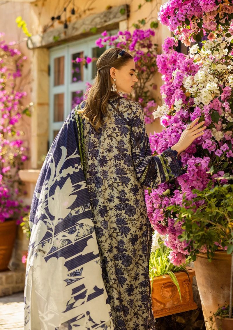 Elaf | Blue Blossom | Grey Blue | Lawn | Unstitched | Print Chikankari Colloction '25 | 3 pc set - Image 2