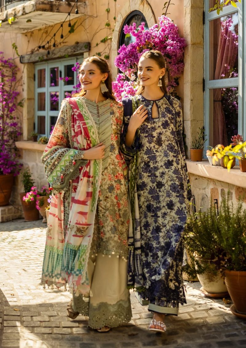 Elaf | Blue Blossom | Grey Blue | Lawn | Unstitched | Print Chikankari Colloction '25 | 3 pc set - Image 5