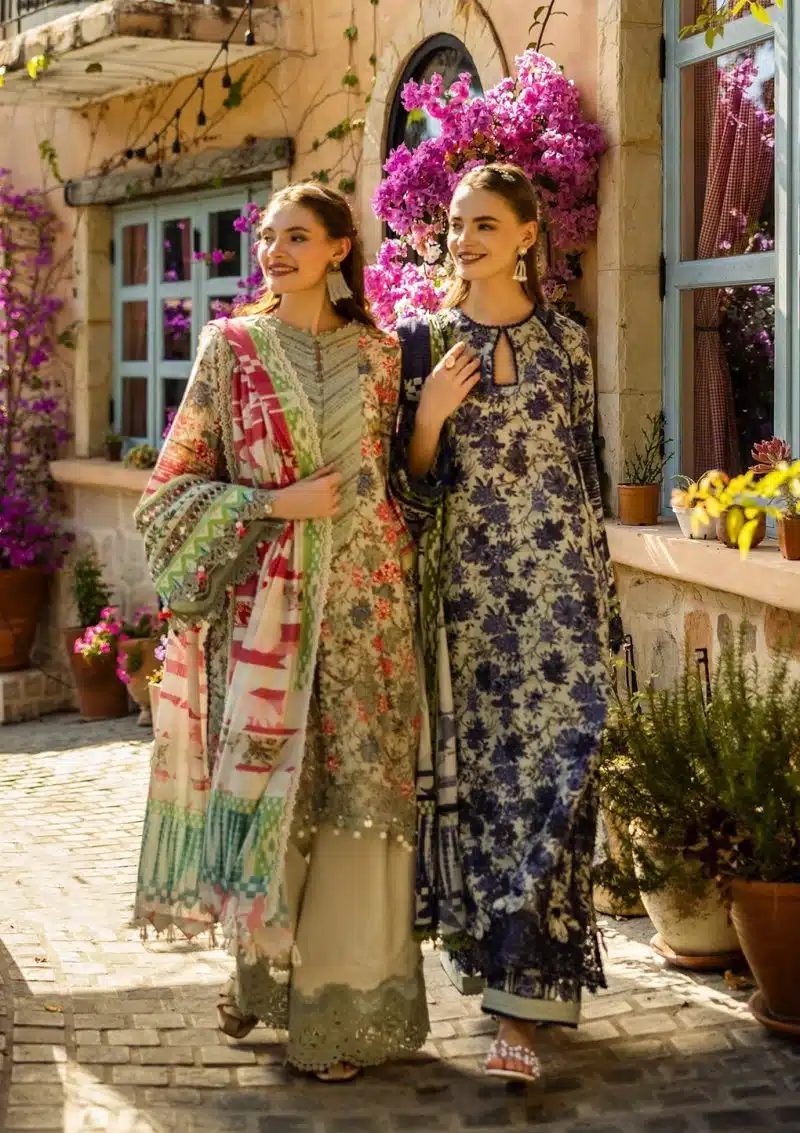 Elaf | Blue Blossom | Grey Blue | Lawn | Unstitched | Print Chikankari Colloction '25 | 3 pc set - Image 5