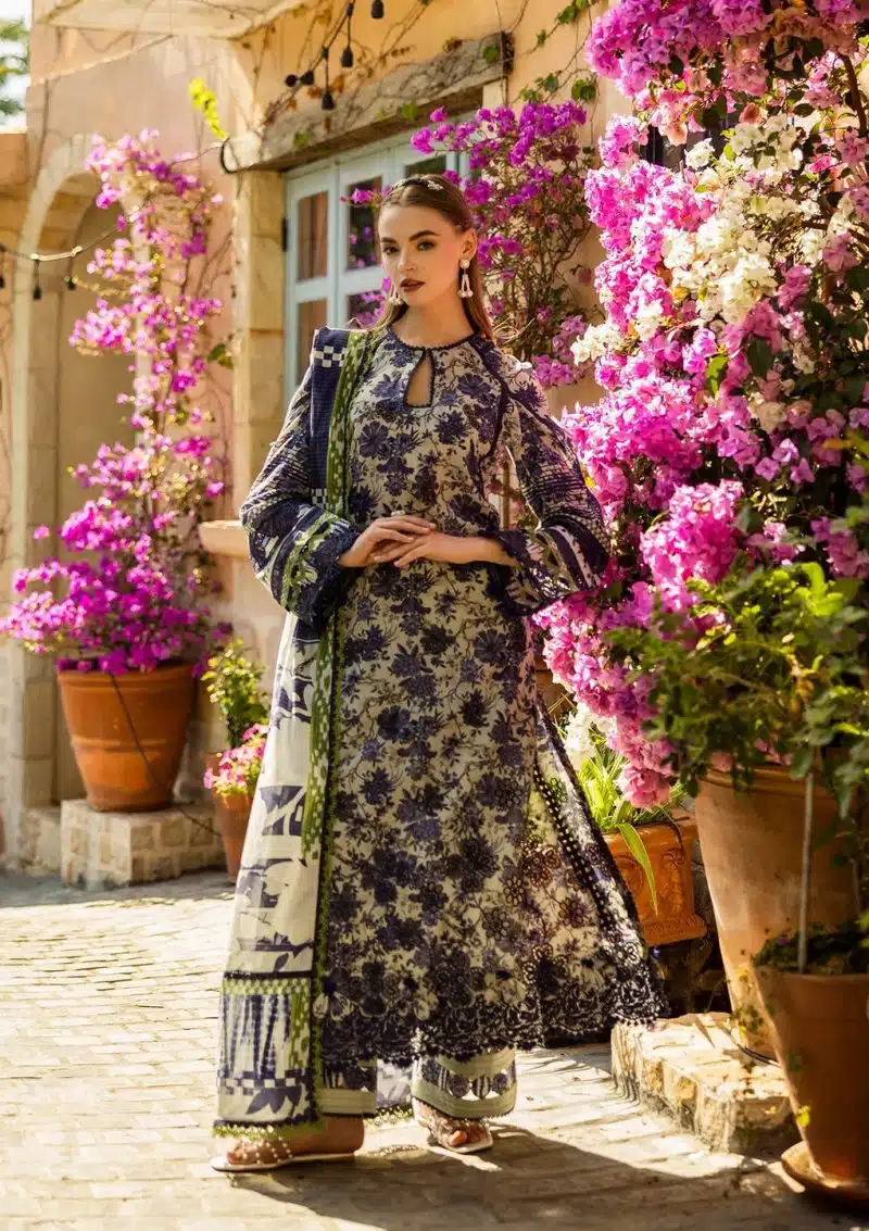 Elaf | Blue Blossom | Grey Blue | Lawn | Unstitched | Print Chikankari Colloction '25 | 3 pc set - Image 6