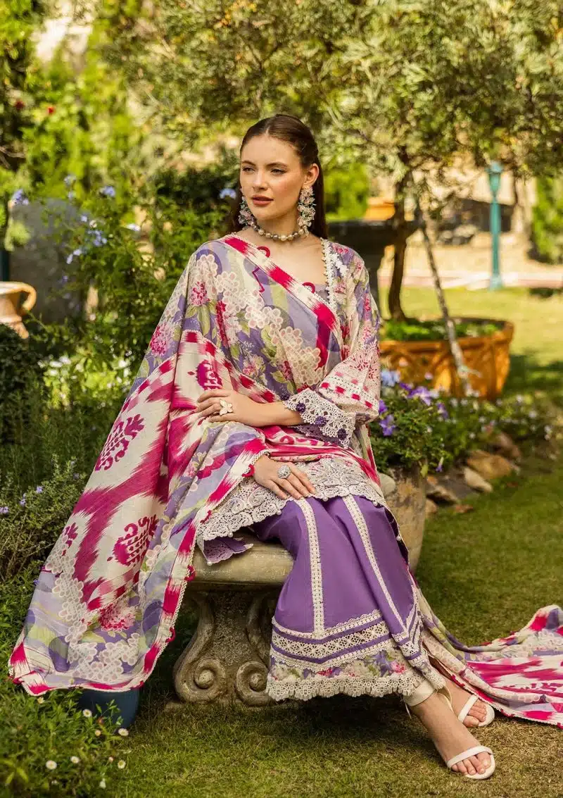 Elaf | Periwinkle | Lilac | Lawn | Unstitched | Print Chikankari Colloction '25 | 3 pc set - Image 4