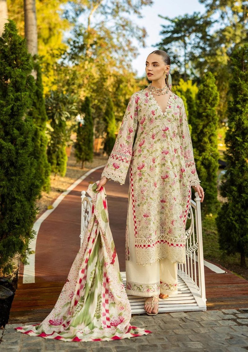 Elaf | Sweet greens | Off White | Lawn | Unstitched | Print Chikankari Colloction '25 | 3 pc set - Image 3