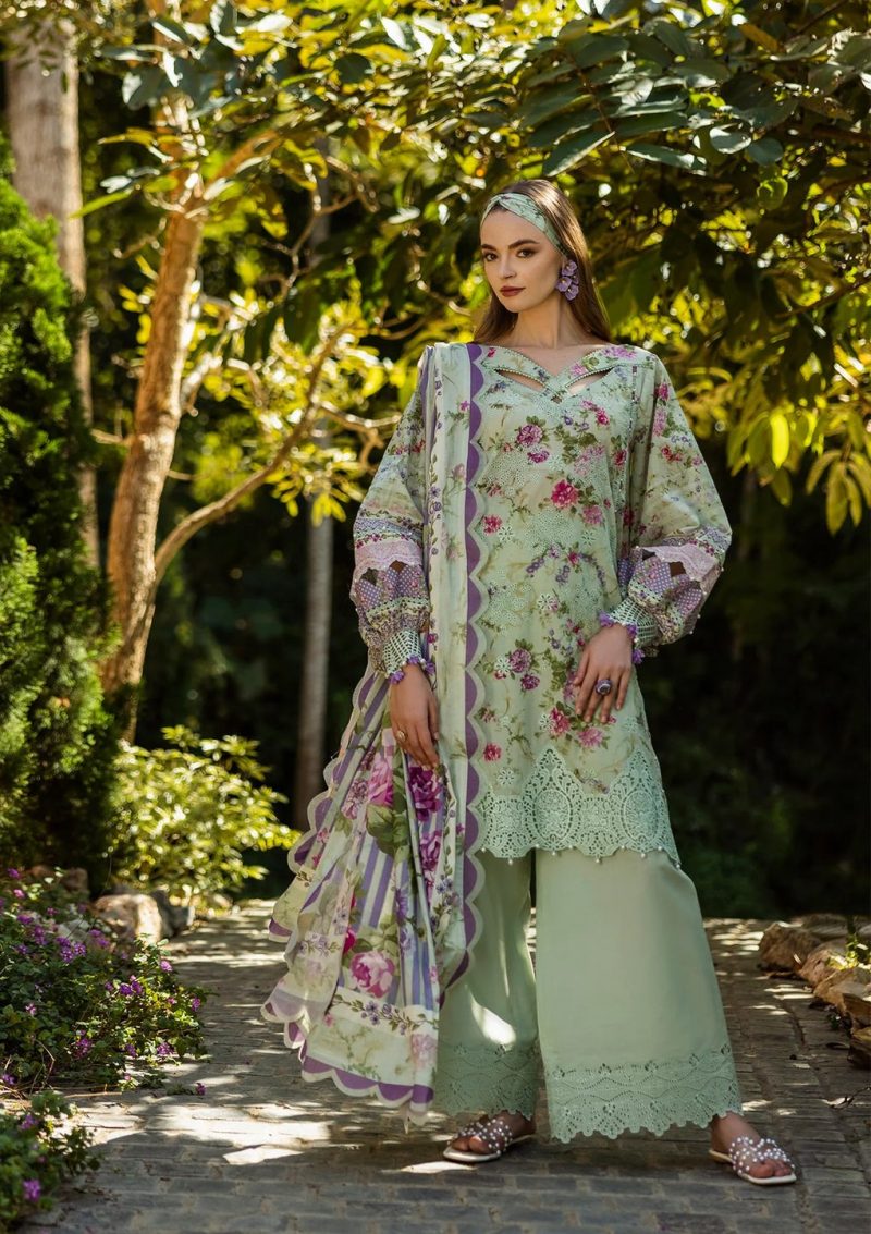 Elaf | Floreale | Mint Green | Lawn | Unstitched | Print Chikankari Colloction '25 | 3 pc set - Image 2