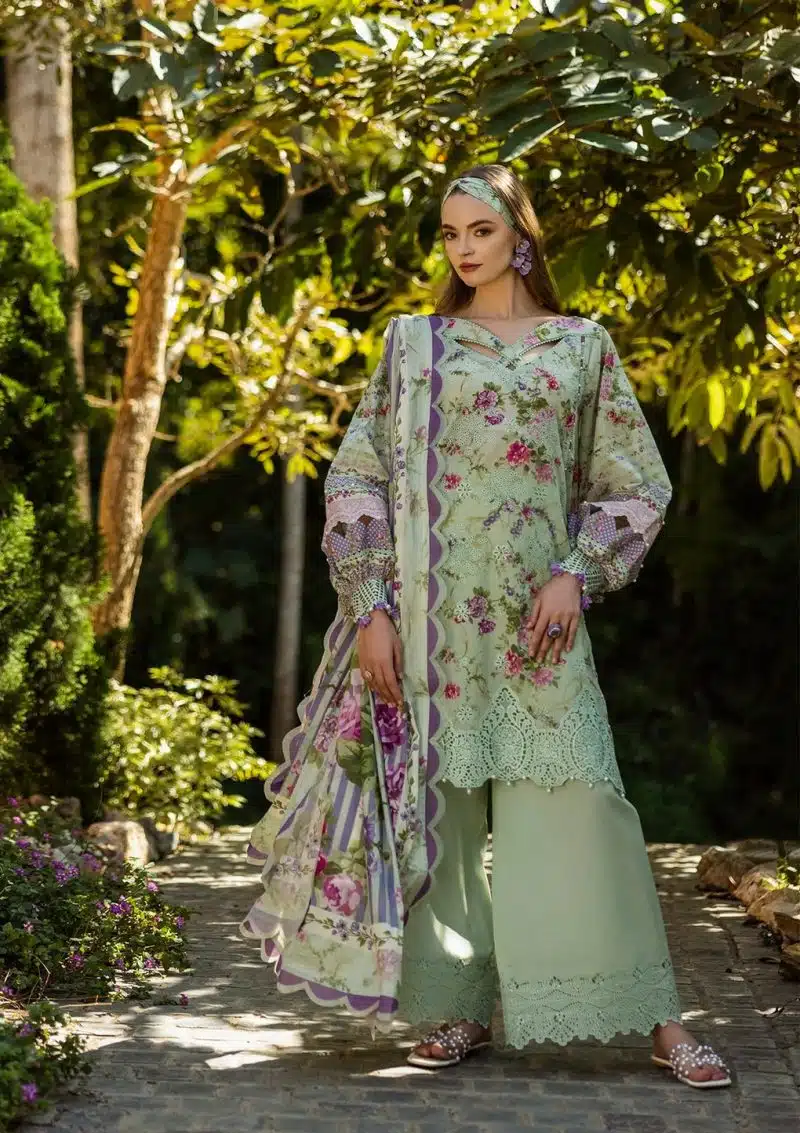 Elaf | Floreale | Mint Green | Lawn | Unstitched | Print Chikankari Colloction '25 | 3 pc set - Image 2
