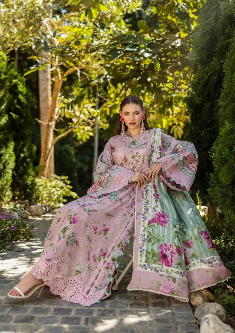 Elaf | Princess Rose | Pink | Lawn | Unstitched | Print Chikankari Colloction '25 | 3 pc set - Image 4
