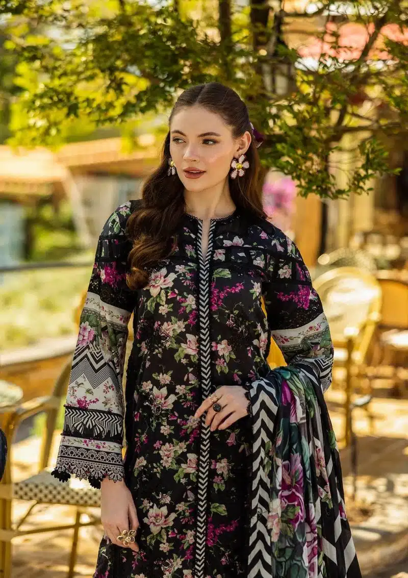 Elaf | Belleza | Black | Lawn | Unstitched | Print Chikankari Colloction '25 | 3 pc set - Image 4