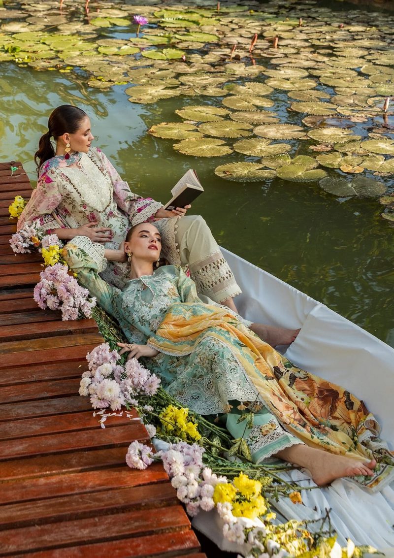 Elaf | Pistachio Dreams | Aqua | Lawn | Unstitched | Print Chikankari Colloction '25 | 3 pc set - Image 3
