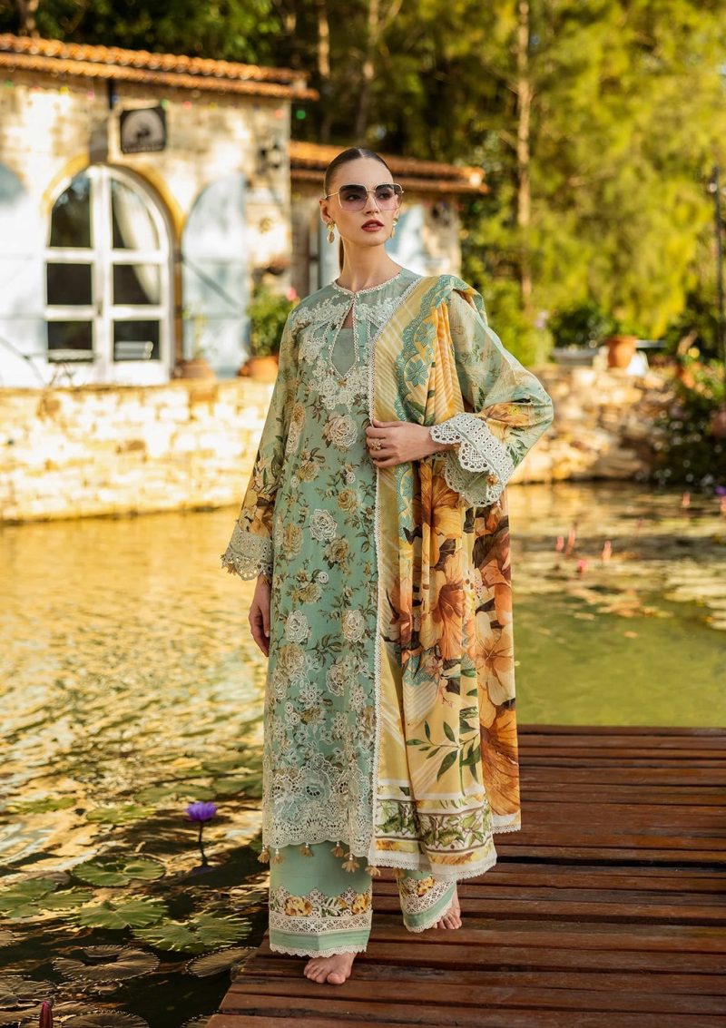Elaf | Pistachio Dreams | Aqua | Lawn | Unstitched | Print Chikankari Colloction '25 | 3 pc set - Image 4