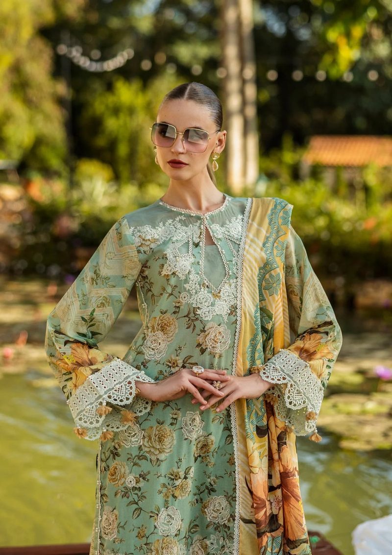 Elaf | Pistachio Dreams | Aqua | Lawn | Unstitched | Print Chikankari Colloction '25 | 3 pc set - Image 5