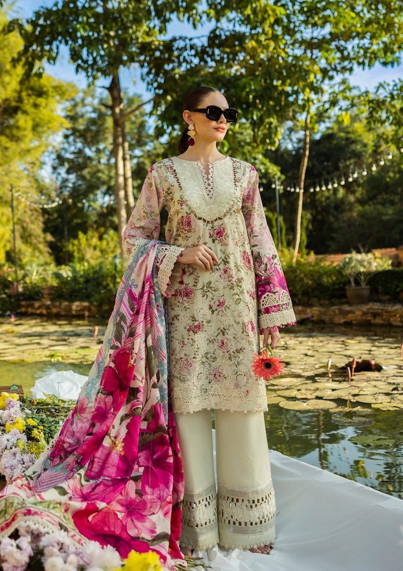 Elaf | Roses & Whites | Cream | Lawn | Unstitched | Print Chikankari Colloction '25 | 3 pc set