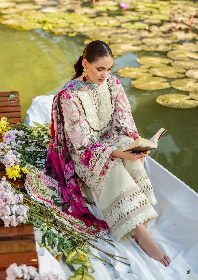 Elaf | Roses & Whites | Cream | Lawn | Unstitched | Print Chikankari Colloction '25 | 3 pc set - Image 3