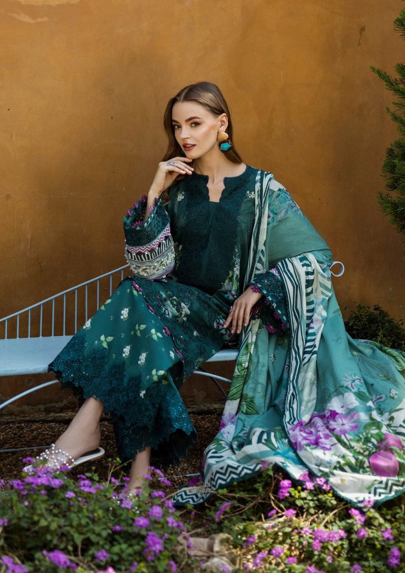 Elaf | Jade Embrace | Green | Lawn | Unstitched | Print Chikankari Colloction '25 | 3 pc set - Image 2