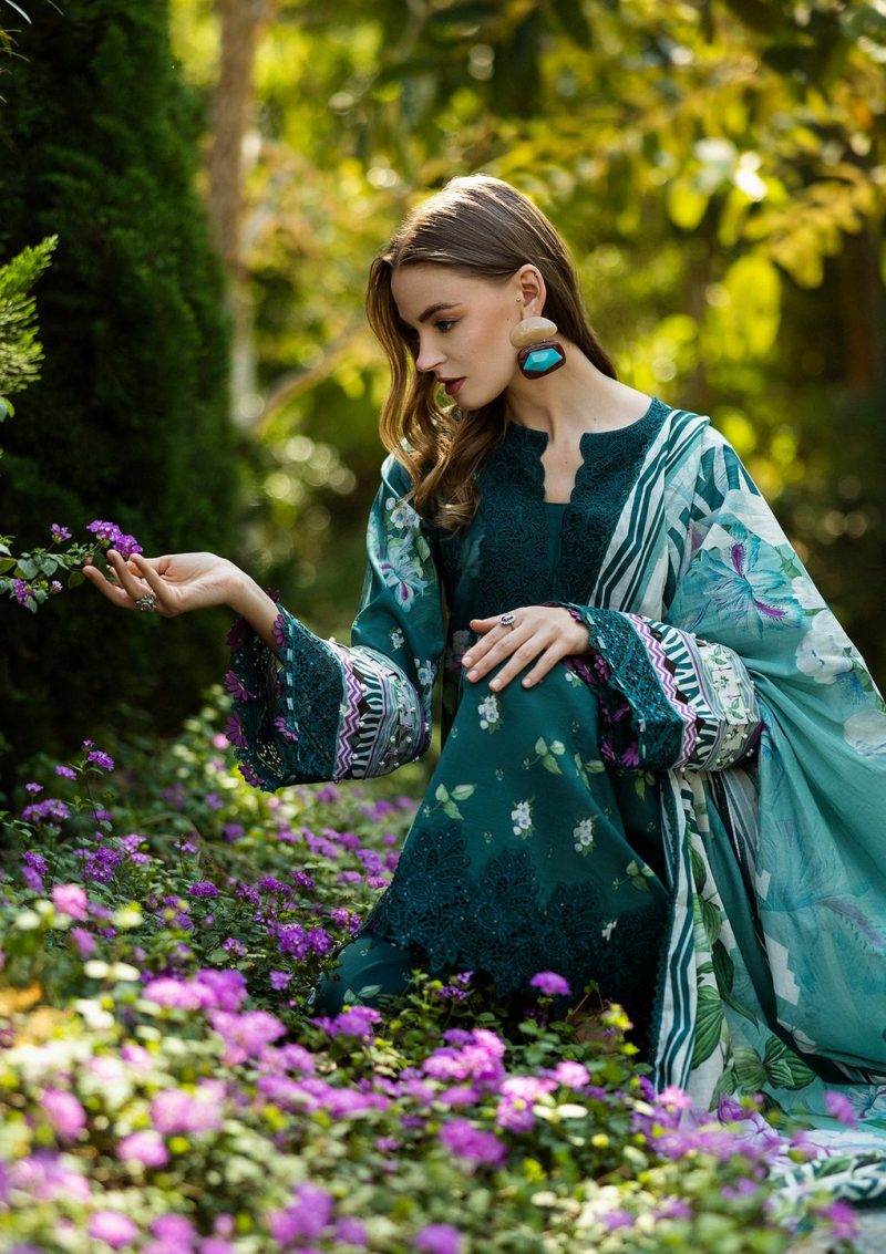 Elaf | Jade Embrace | Green | Lawn | Unstitched | Print Chikankari Colloction '25 | 3 pc set - Image 3
