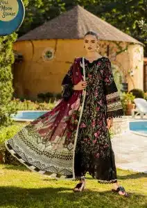 Elaf | Vista | Black | Lawn | Unstitched | Print Chikankari Colloction ’25 | 3 pc set