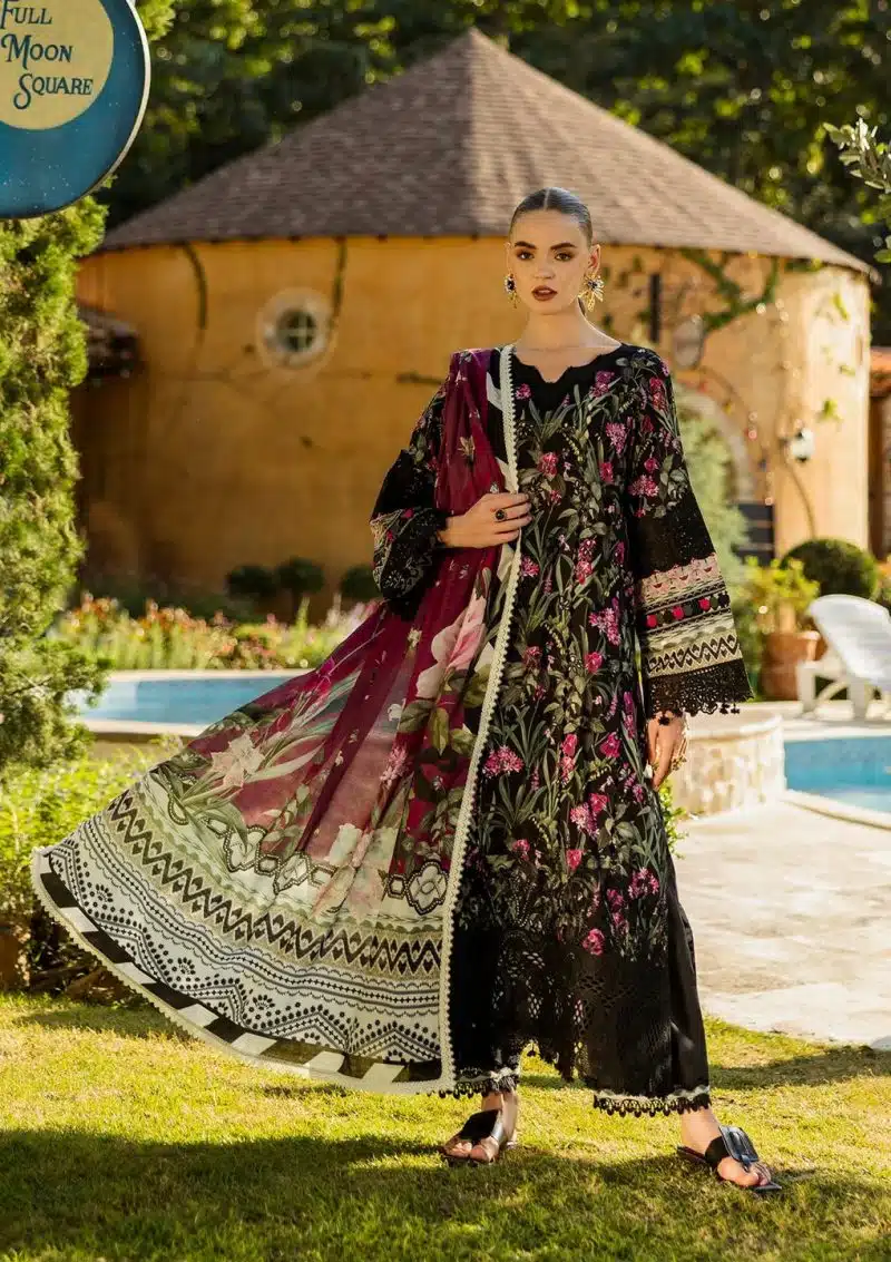 Elaf | Vista | Black | Lawn | Unstitched | Print Chikankari Colloction '25 | 3 pc set