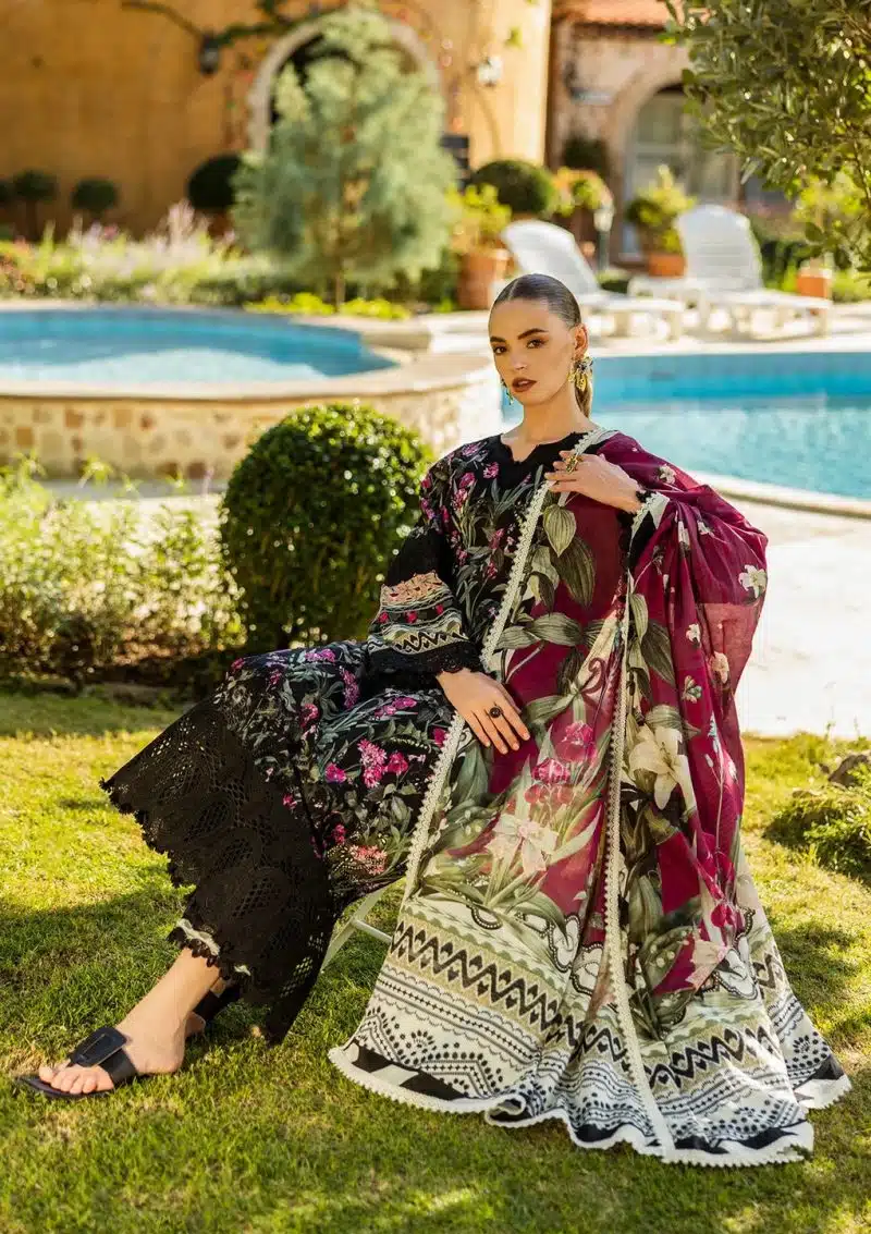 Elaf | Vista | Black | Lawn | Unstitched | Print Chikankari Colloction '25 | 3 pc set - Image 4