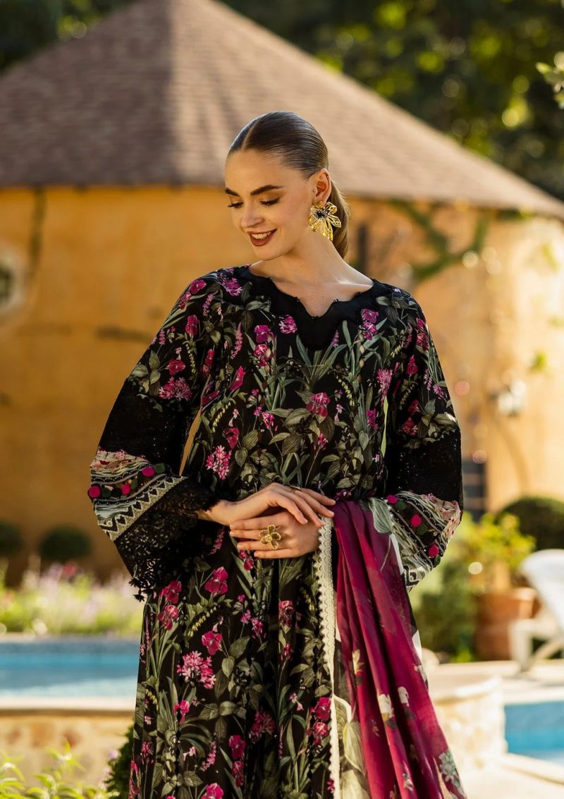 Elaf | Vista | Black | Lawn | Unstitched | Print Chikankari Colloction '25 | 3 pc set - Image 6