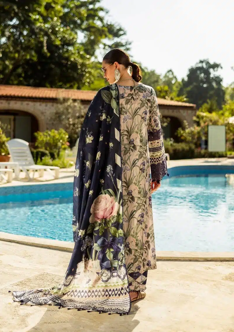 Elaf | Azzurro | Nude Pink | Lawn | Unstitched | Print Chikankari Colloction '25 | 3 pc set - Image 2