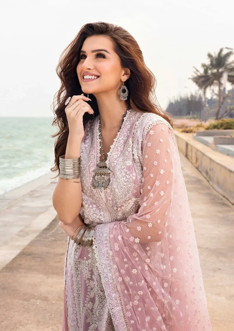 Faiza Saqlain | Zinnia Luxury Lawn 25 | Powder Pink | Unstitched | Feastive Wear | Amaryllis - 02 | 3 pc set. - Image 2