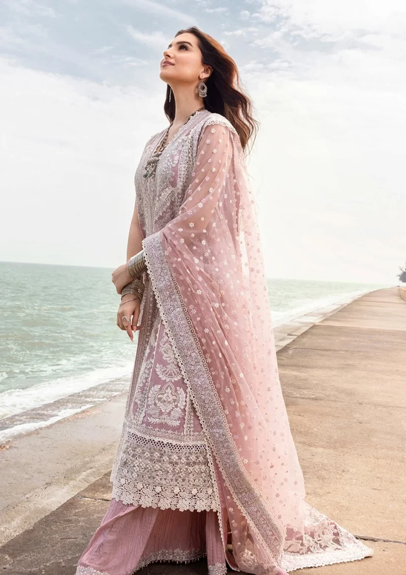 Faiza Saqlain | Zinnia Luxury Lawn 25 | Powder Pink | Unstitched | Feastive Wear | Amaryllis - 02 | 3 pc set. - Image 3