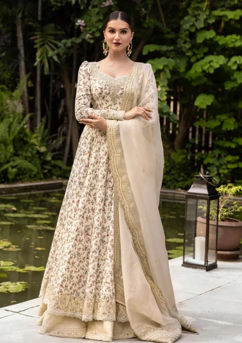 Faiza Saqlain | Zinnia Luxury Lawn 25 | Off-White | Unstitched | Feastive Wear | Vinika - 03 | 3 pc set.