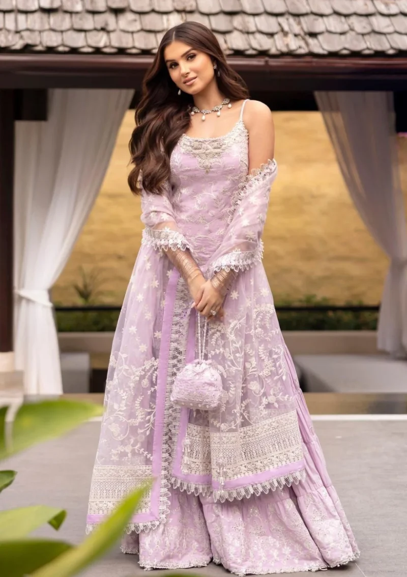 Faiza Saqlain | Zinnia Luxury Lawn 25 | Lavender | Unstitched | Feastive Wear | Soma - 04 | 3 pc set. - Image 2