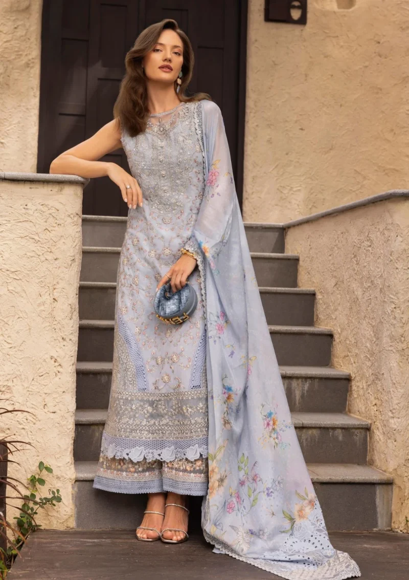 Faiza Saqlain | Zinnia Luxury Lawn 25 | Teal Green | Unstitched | Feastive Wear | Liana - 05 | 3 pc set.
