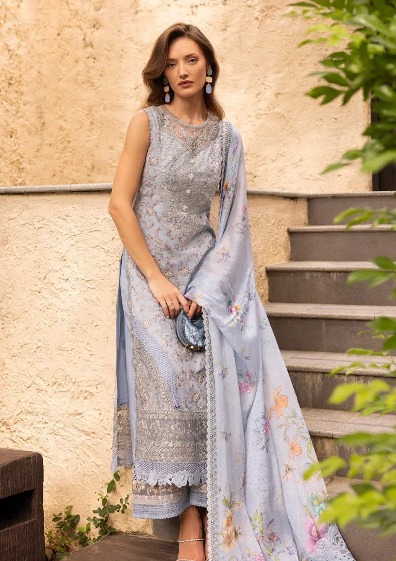 Faiza Saqlain | Zinnia Luxury Lawn 25 | Teal Green | Unstitched | Feastive Wear | Liana - 05 | 3 pc set. - Image 3