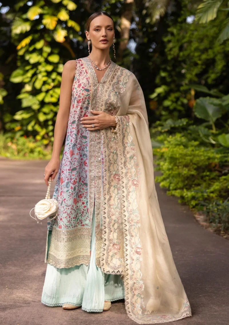 Faiza Saqlain | Zinnia Luxury Lawn 25 | Peach | Unstitched | Feastive Wear | Danica - 06 | 3 pc set.