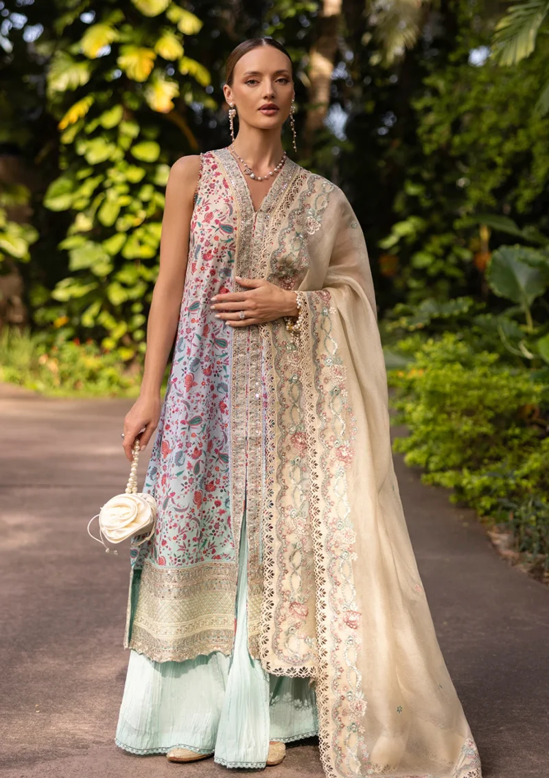 Faiza Saqlain | Zinnia Luxury Lawn 25 | Peach | Unstitched | Feastive Wear | Danica - 06 | 3 pc set. - Image 3