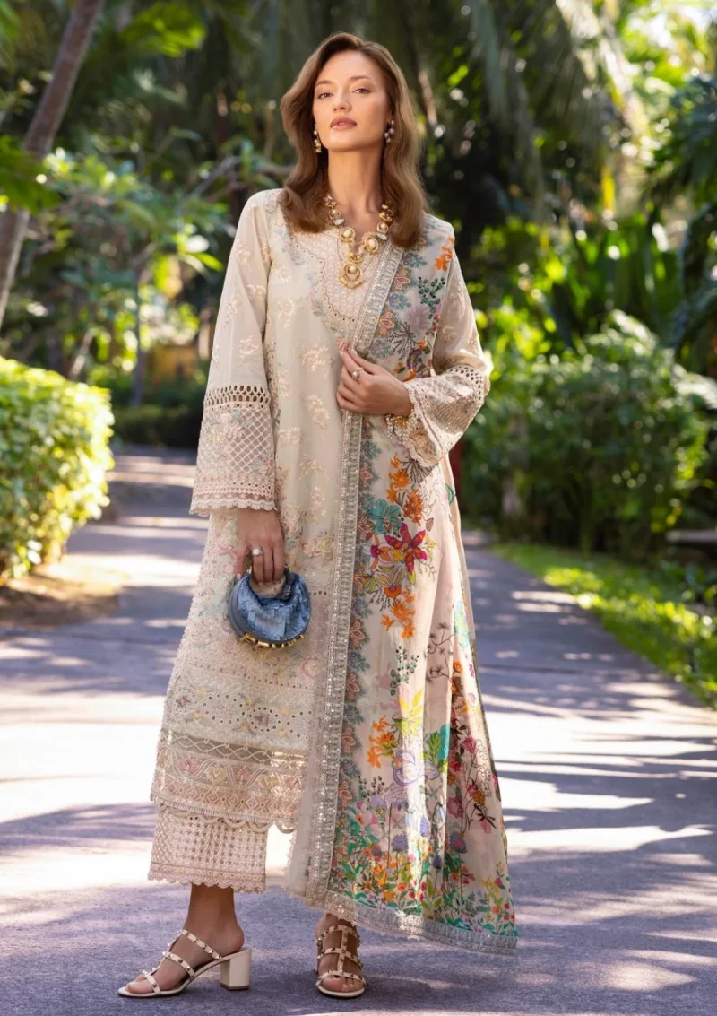 Faiza Saqlain | Zinnia Luxury Lawn 25 | Vanilla | Unstitched | Feastive Wear | Delilah - 11 | 3 pc set.