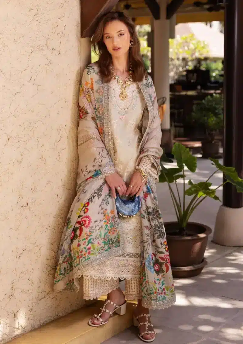Faiza Saqlain | Zinnia Luxury Lawn 25 | Vanilla | Unstitched | Feastive Wear | Delilah - 11 | 3 pc set. - Image 2
