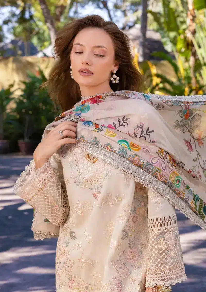 Faiza Saqlain | Zinnia Luxury Lawn 25 | Vanilla | Unstitched | Feastive Wear | Delilah - 11 | 3 pc set. - Image 3