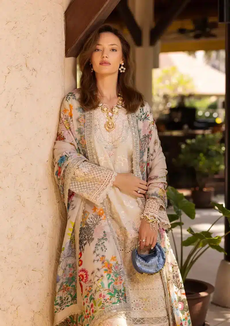 Faiza Saqlain | Zinnia Luxury Lawn 25 | Vanilla | Unstitched | Feastive Wear | Delilah - 11 | 3 pc set. - Image 4