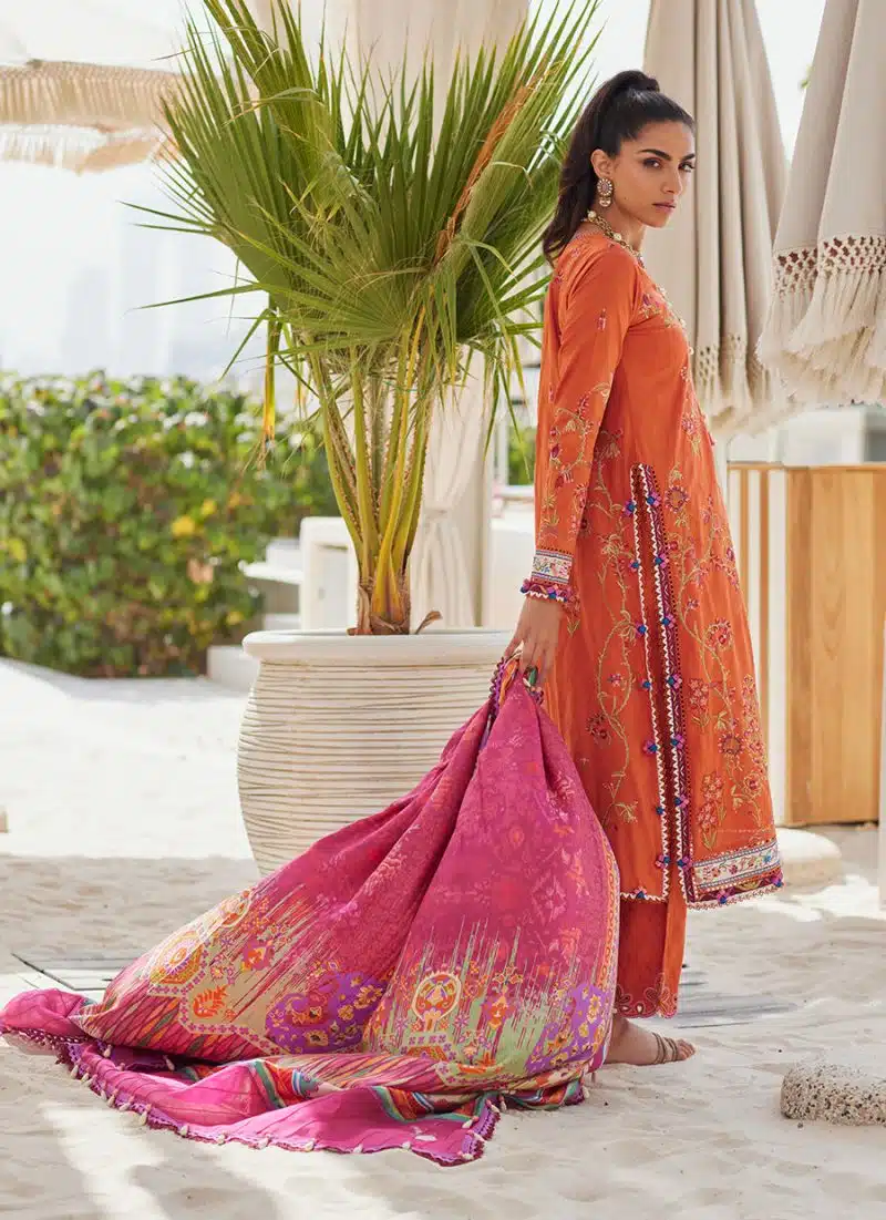 FTA | WES Luxury Lawn 25 | Unstitched | Rust | Feastive Wear | Rita Rust | 3 pc set. - Image 2