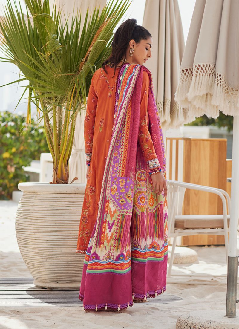 FTA | WES Luxury Lawn 25 | Unstitched | Rust | Feastive Wear | Rita Rust | 3 pc set. - Image 3