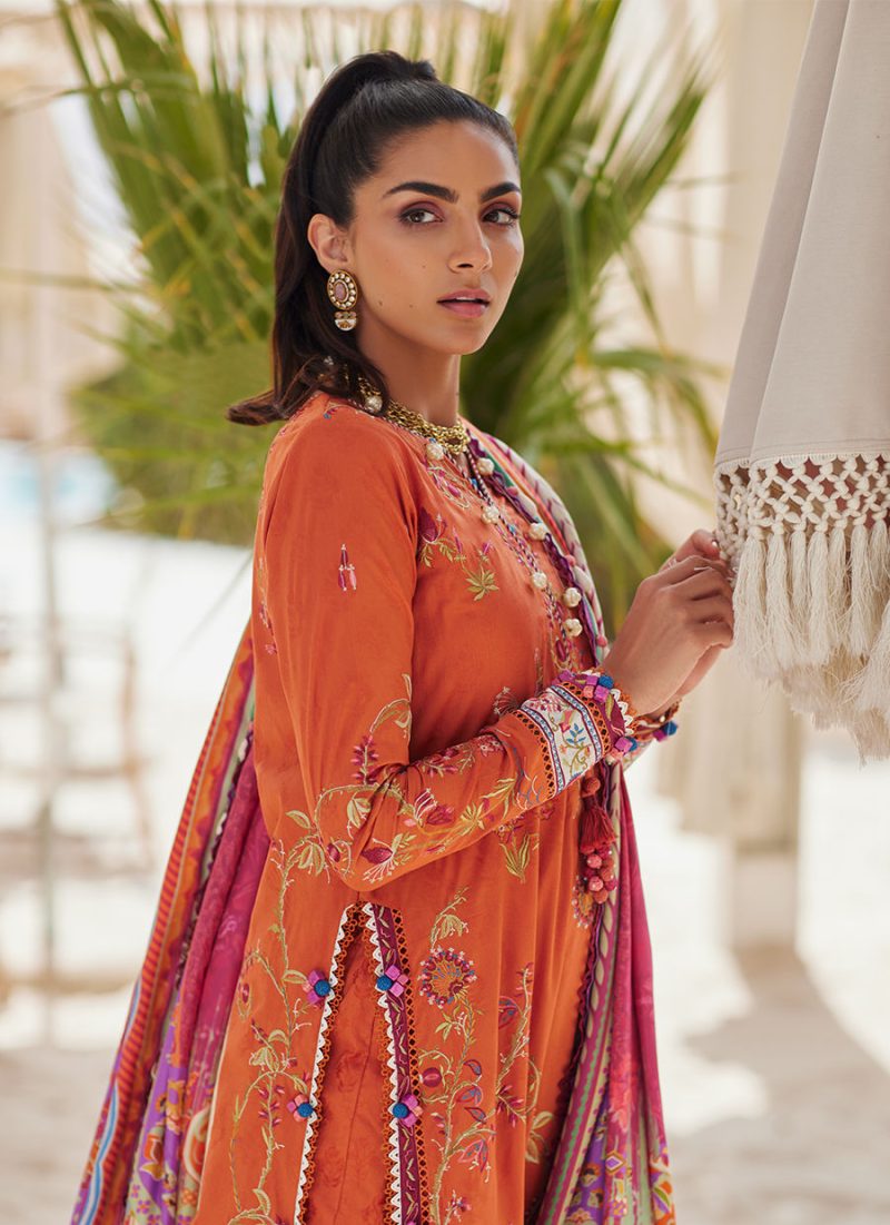 FTA | WES Luxury Lawn 25 | Unstitched | Rust | Feastive Wear | Rita Rust | 3 pc set. - Image 4