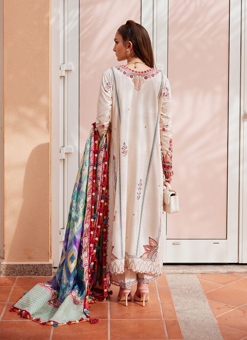 FTA | WES Luxury Lawn 25 | Unstitched | Ivory | Feastive Wear | Irene Ivory | 3 pc set. - Image 3