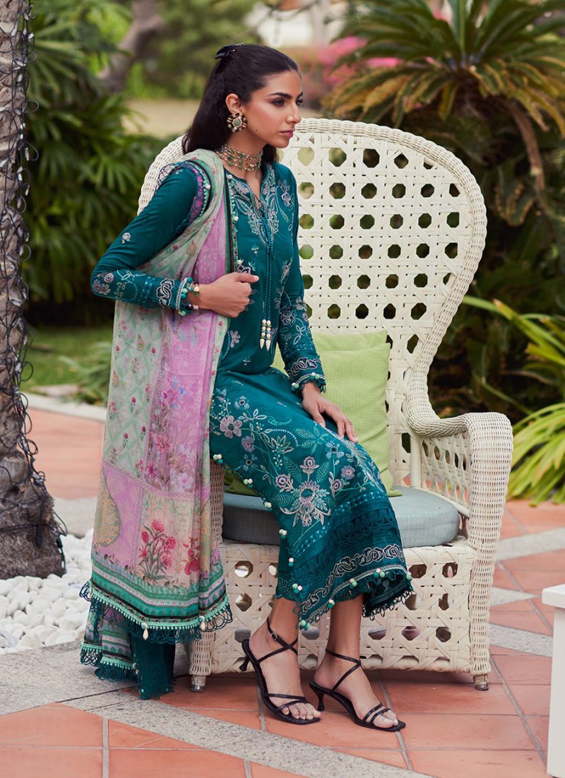 FTA | WES Luxury Lawn 25 | Unstitched | Emerald | Feastive Wear | Eileen Emerald | 3 pc set. - Image 3