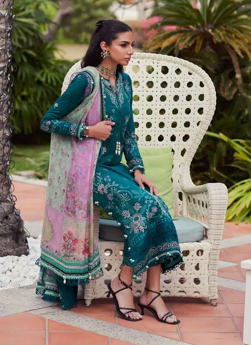FTA | WES Luxury Lawn 25 | Unstitched | Emerald | Feastive Wear | Eileen Emerald | 3 pc set. - Image 3