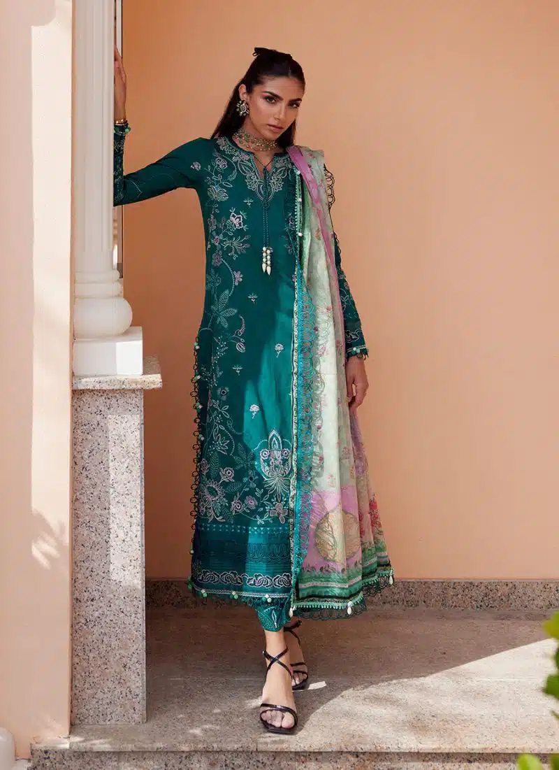 FTA | WES Luxury Lawn 25 | Unstitched | Emerald | Feastive Wear | Eileen Emerald | 3 pc set. - Image 4