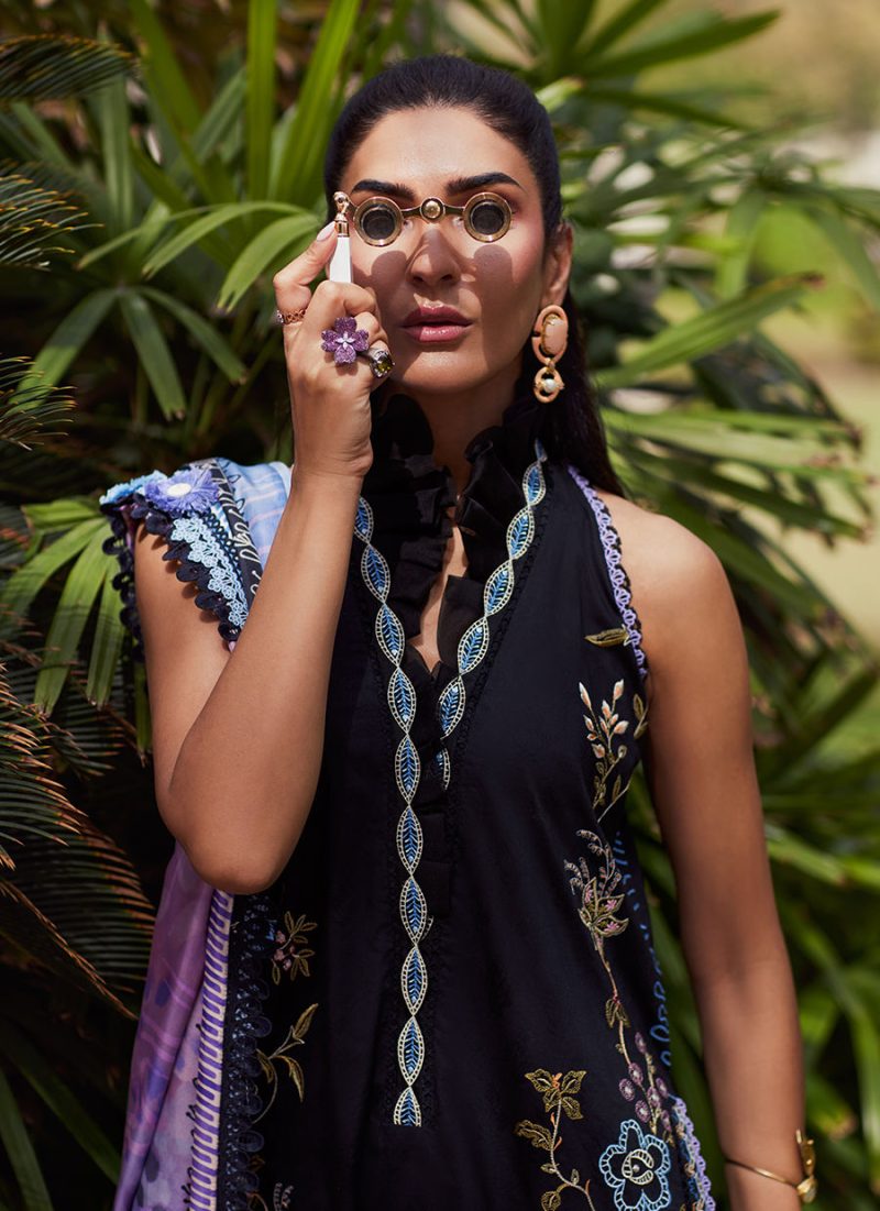 FTA | WES Luxury Lawn 25 | Unstitched | Black | Feastive Wear | Belle Black | 3 pc set. - Image 2