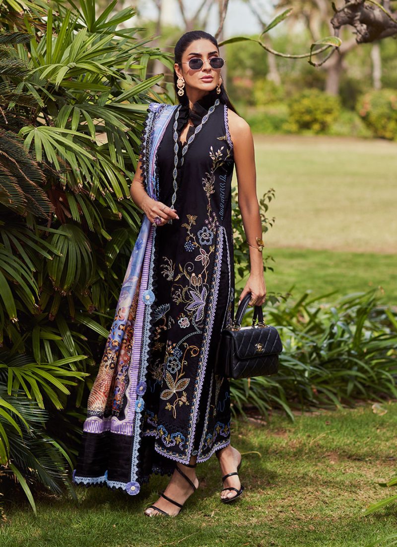 FTA | WES Luxury Lawn 25 | Unstitched | Black | Feastive Wear | Belle Black | 3 pc set. - Image 3