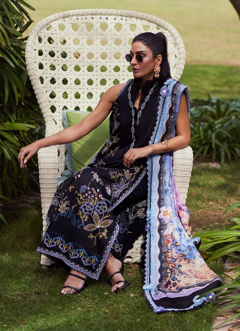 FTA | WES Luxury Lawn 25 | Unstitched | Black | Feastive Wear | Belle Black | 3 pc set. - Image 4