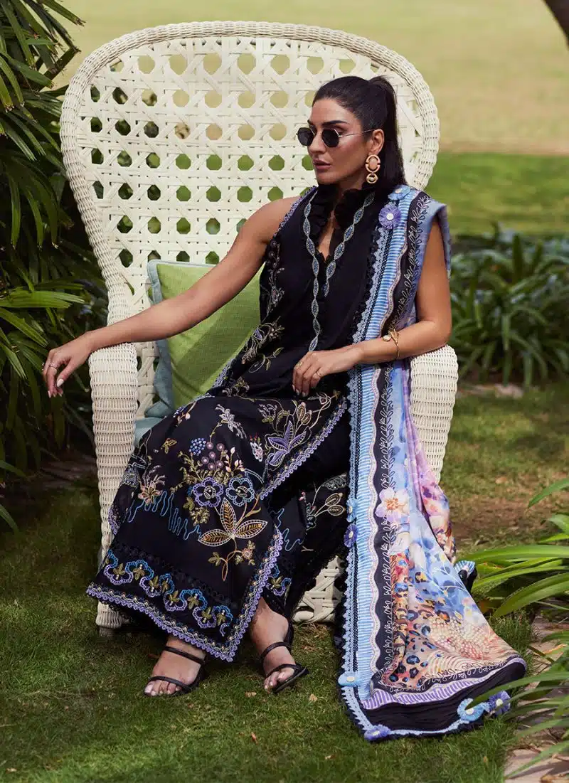 FTA | WES Luxury Lawn 25 | Unstitched | Black | Feastive Wear | Belle Black | 3 pc set. - Image 4