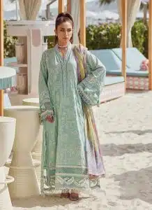 FTA | WES Luxury Lawn 25 | Unstitched | Aqua | Feastive Wear | Alice Aqua | 3 pc set.