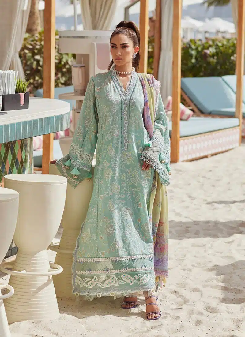 FTA | WES Luxury Lawn 25 | Unstitched | Aqua | Feastive Wear | Alice Aqua | 3 pc set. - Image 3